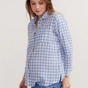 Hatch Blue and White Gingham Maternity Boyfriend shirt size 0